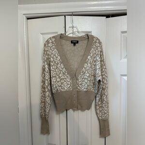 Express tan and white animal print cardigan. Size M. NWOT